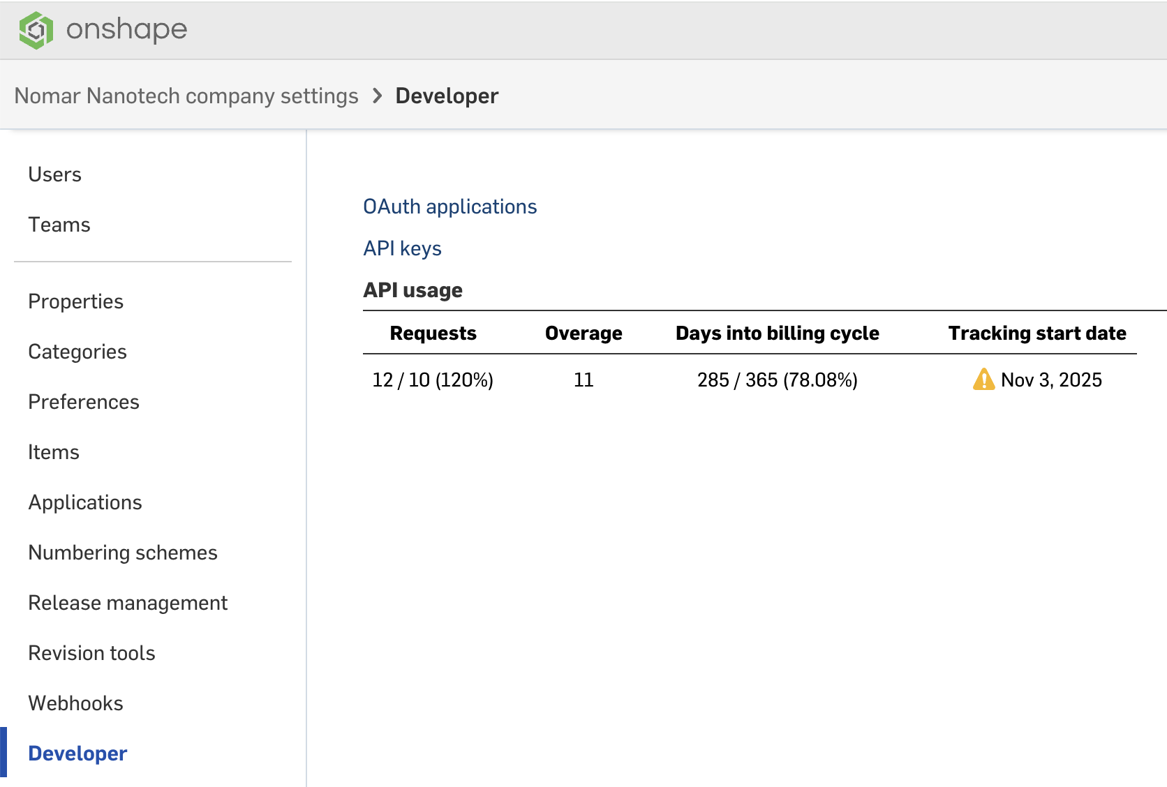 api usage in onshape enterprise settings