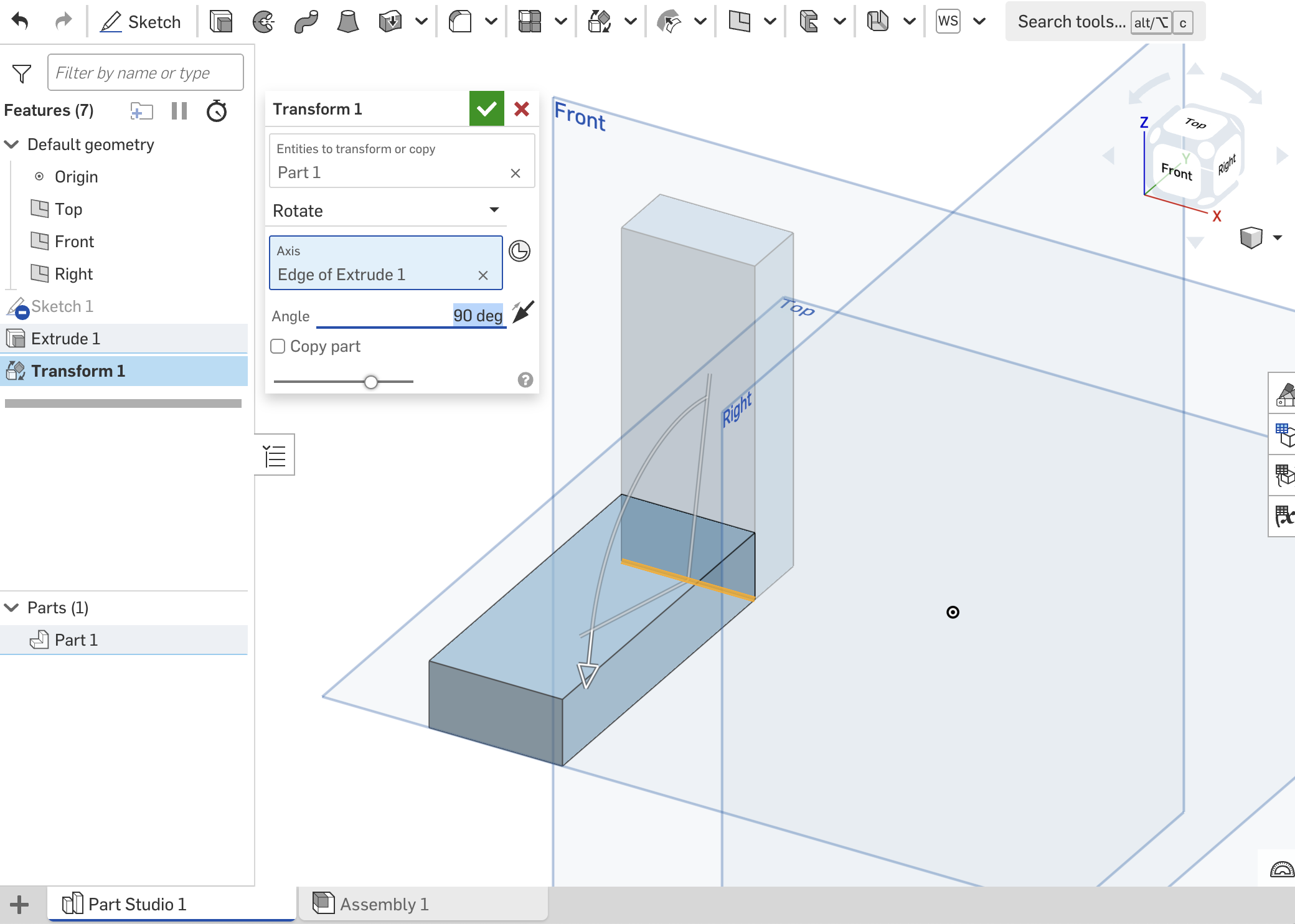 part transformation in a part studio