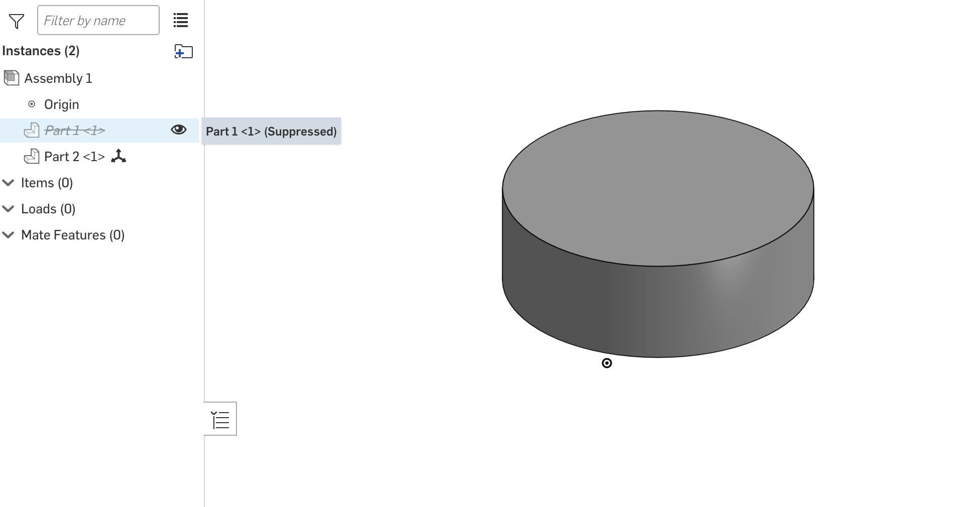 assembly with one part suppressed and one unsuppressed