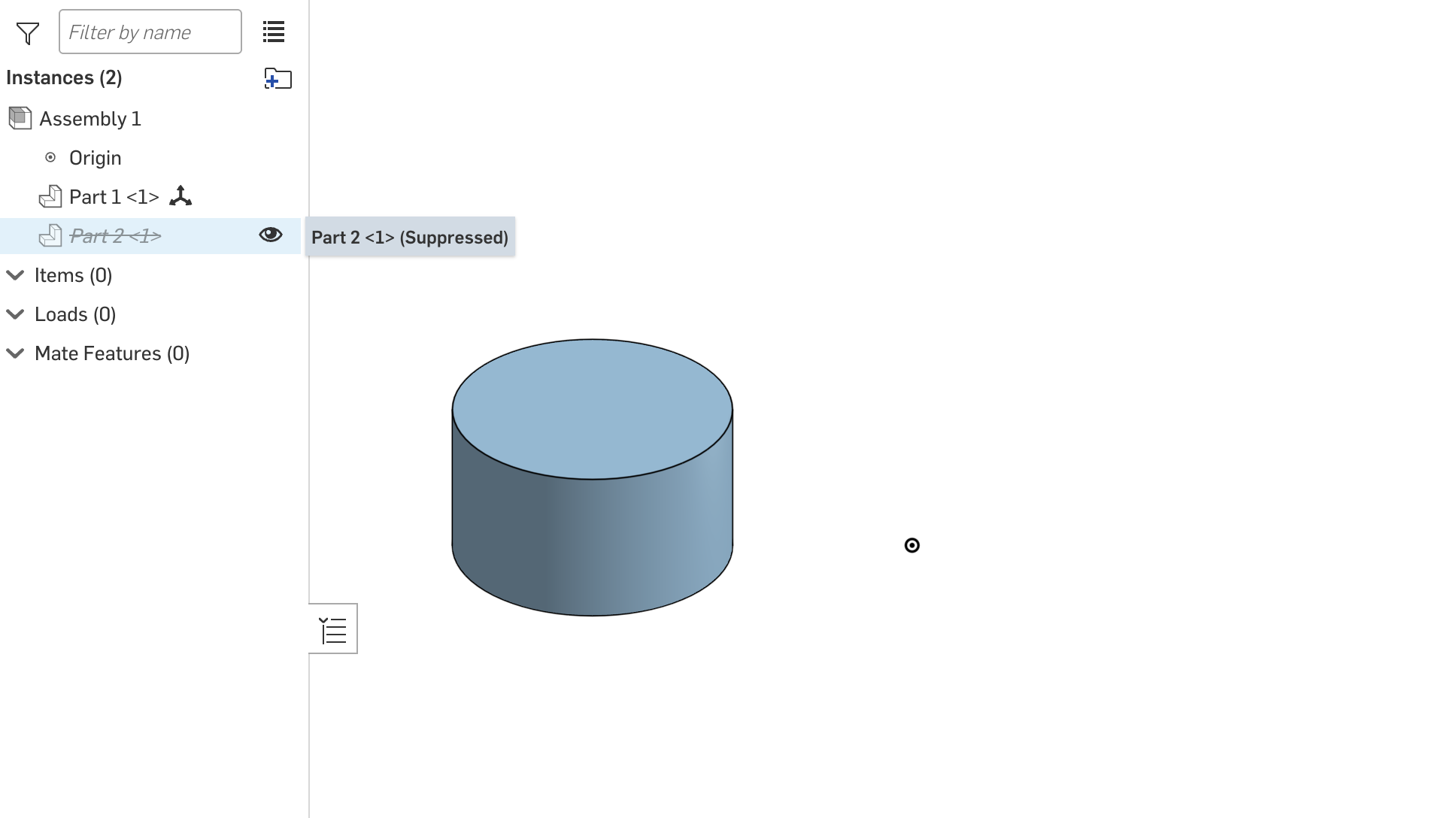 assembly with part suppression reversed
