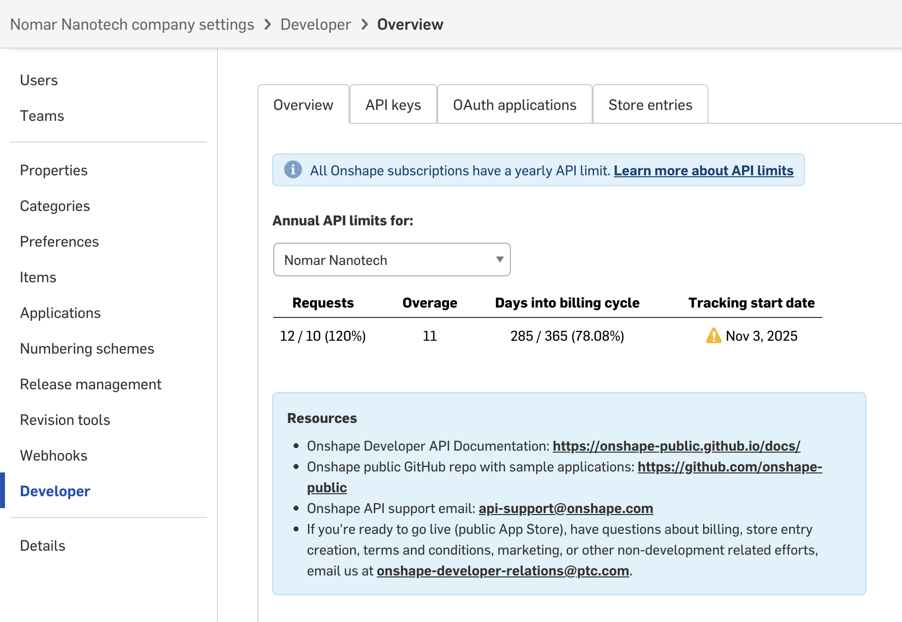 api usage in onshape enterprise settings