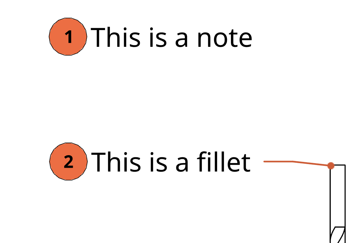 Drawing with a dangling note and inspection symbol