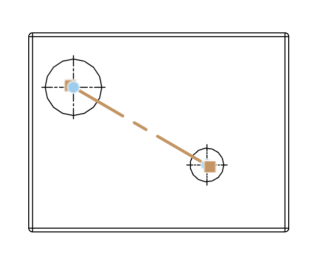 drawing front view of a box with two holes with a centerline between the hole centers