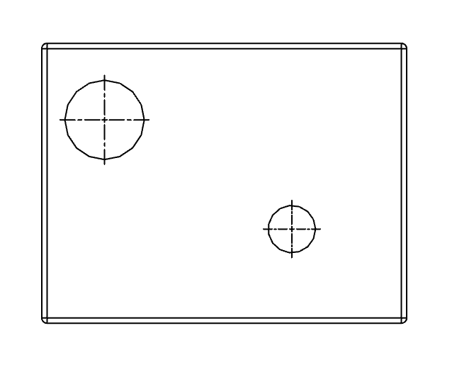 drawing front view of a box with two holes