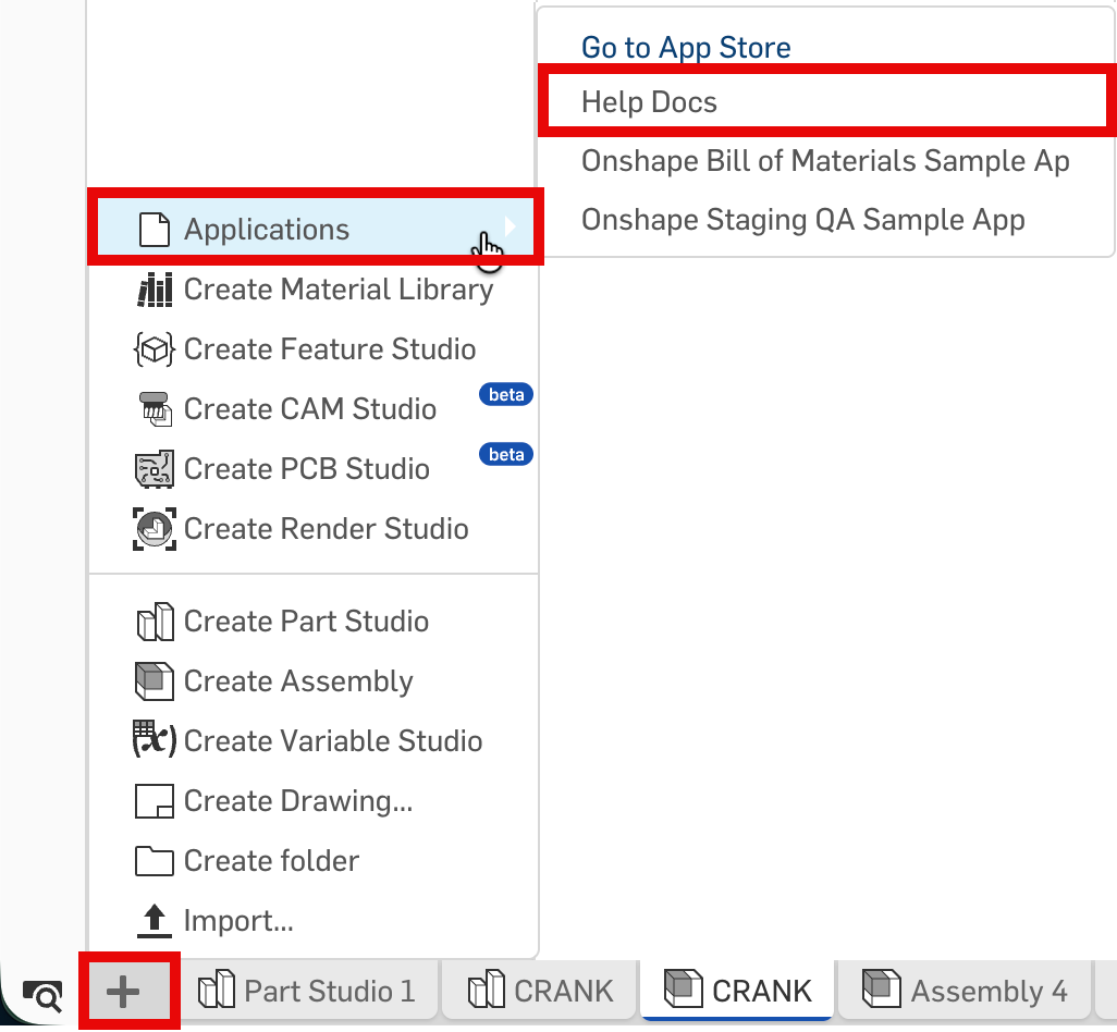 Insert new tab > Applications > Extensions menu