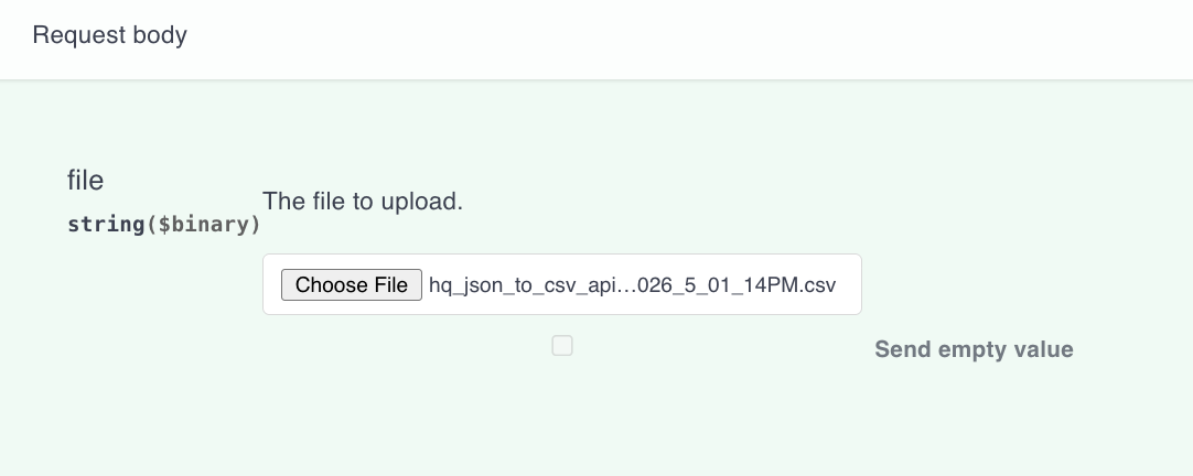 file has been uploaded to glassworks and filename appear in request body field