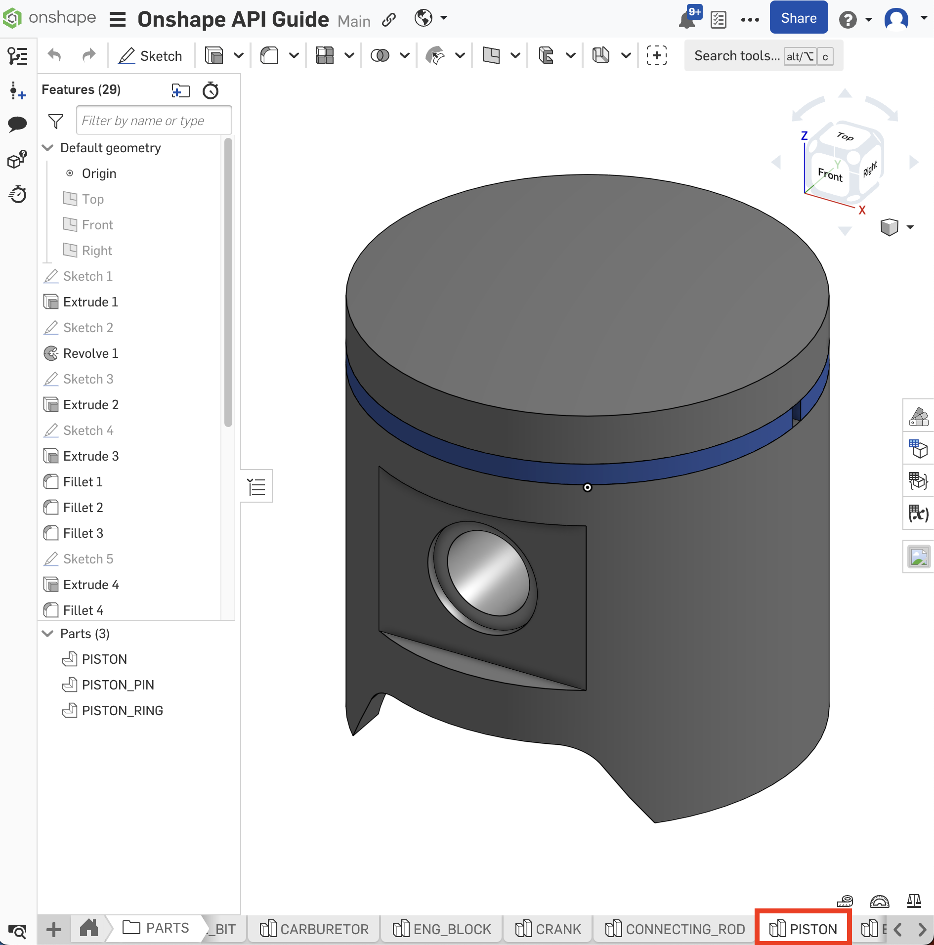 Onshape document with NEW_PART tab name