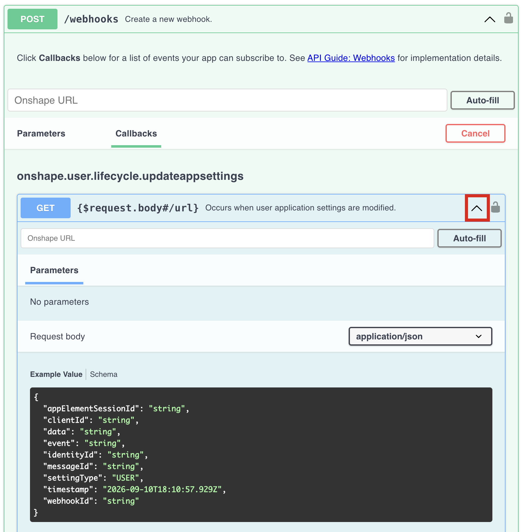 callbacks in the Glassworks Webhook > createWebhook > Callback page